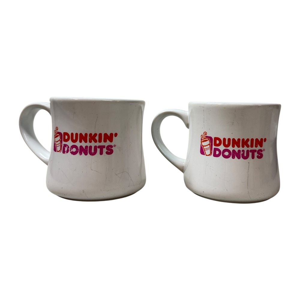 Dunkin Donuts Coffee Mugs Unisex Set of 2 White VTG Restaurant Ware Logo